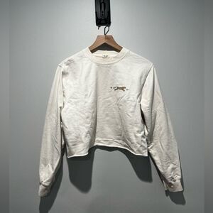 John Galt Cream Crewneck Graphic Cropped Sweatshirt One Size
